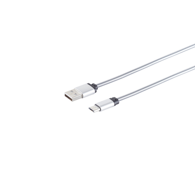 USB-A Ladekabel, Micro-B, steel, silber, 1m