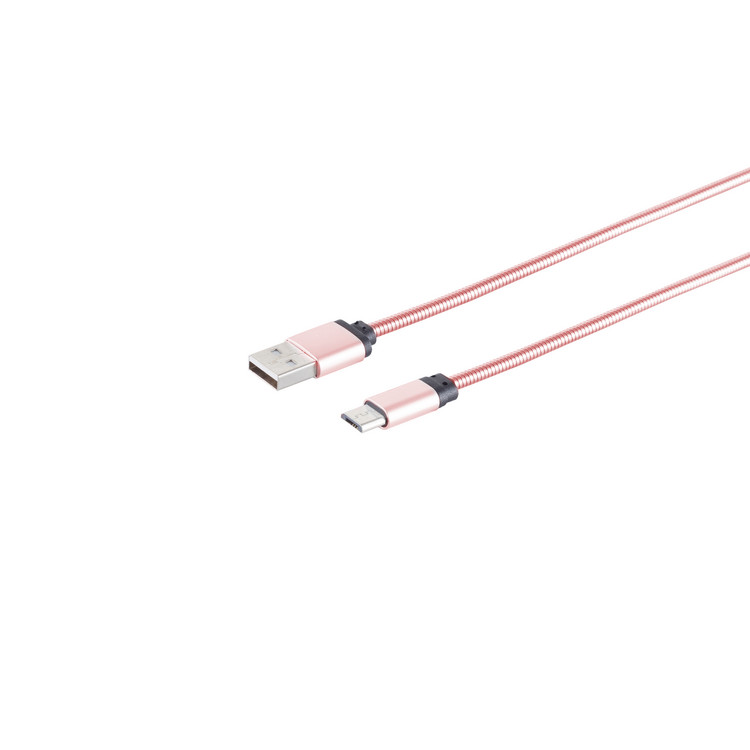 USB-A Ladekabel, Micro-B, steel, rosegold, 1m