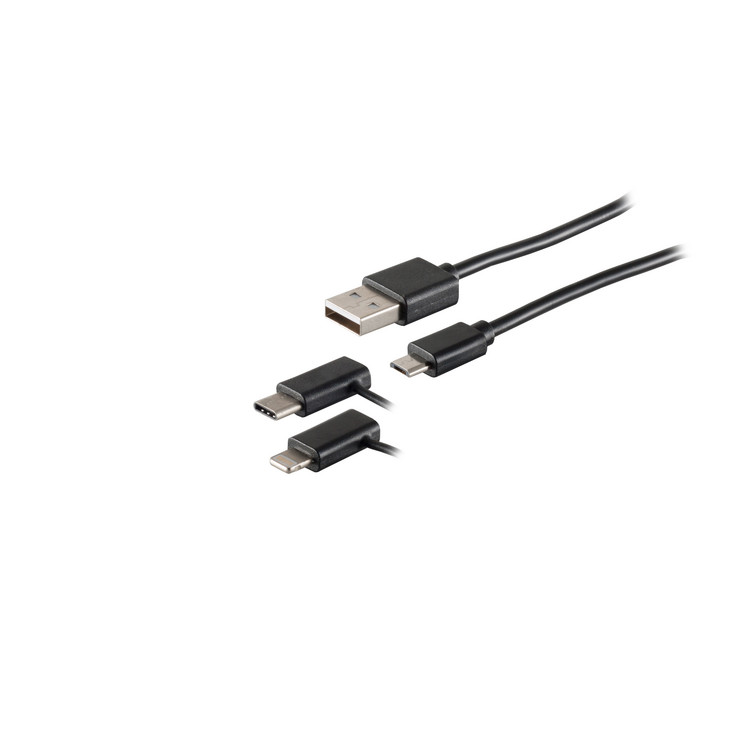 USB-A Ladekabel, 3in1, PVC, schwarz, 1m
