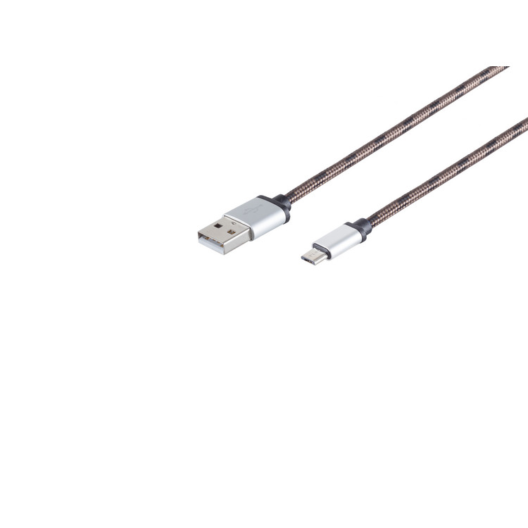 USB Micro B, Ladekabel, Nylon, braun, 2m