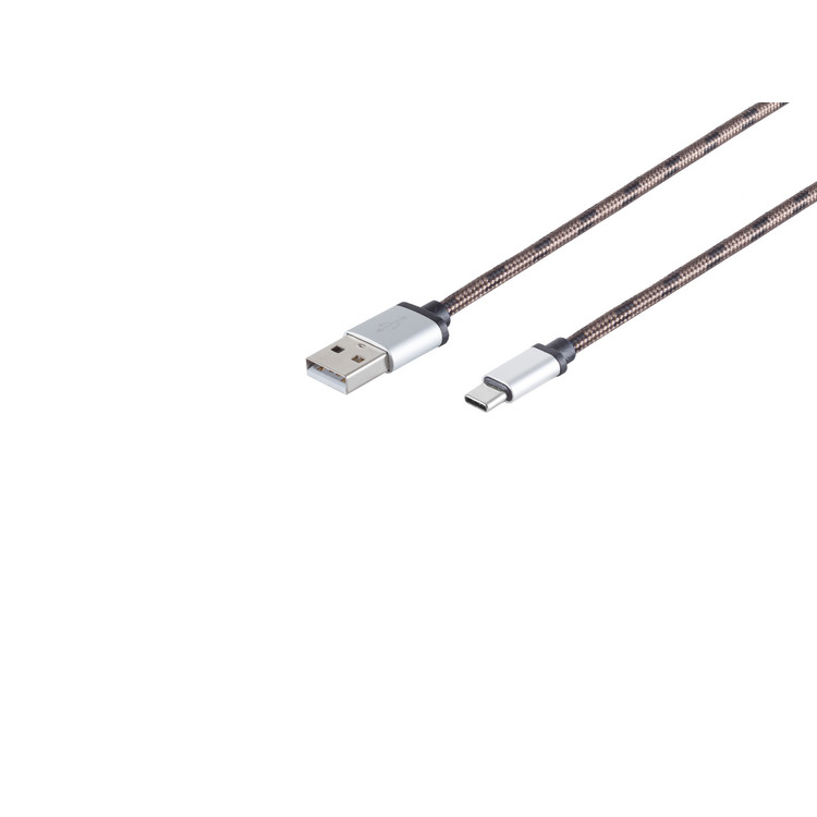 USB C, Ladekabel, Nylon, braun, 0,3m