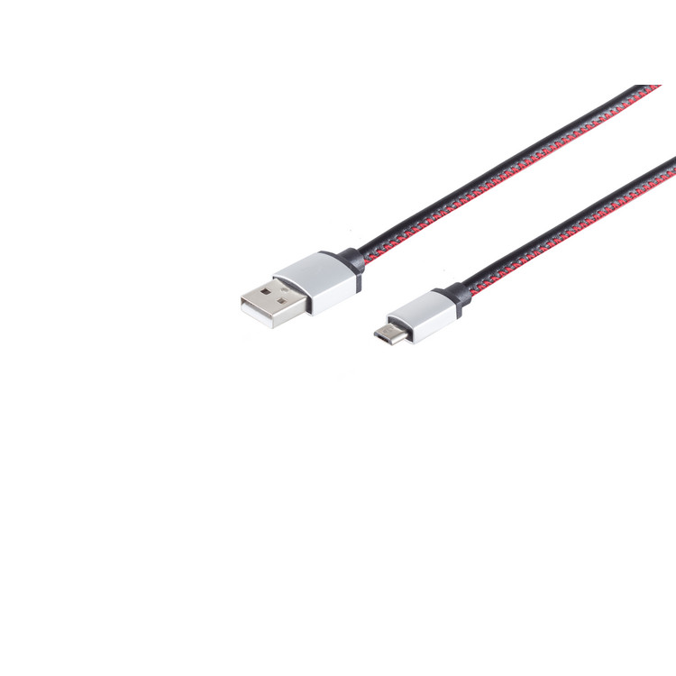 USB Micro B, Ladekabel, Leder, schwarz, 0,9m
