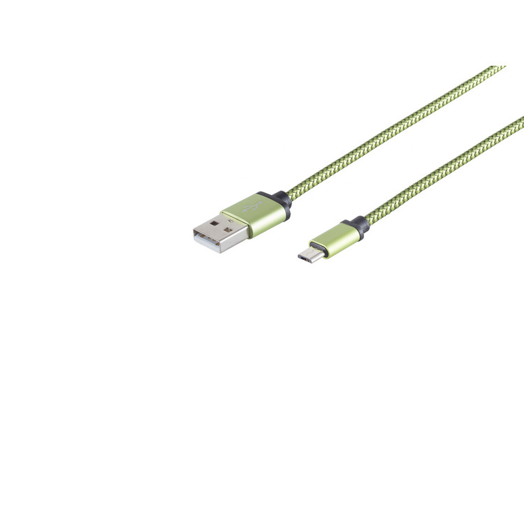 USB Micro B, Ladekabel, Nylon, grün, 0,9m