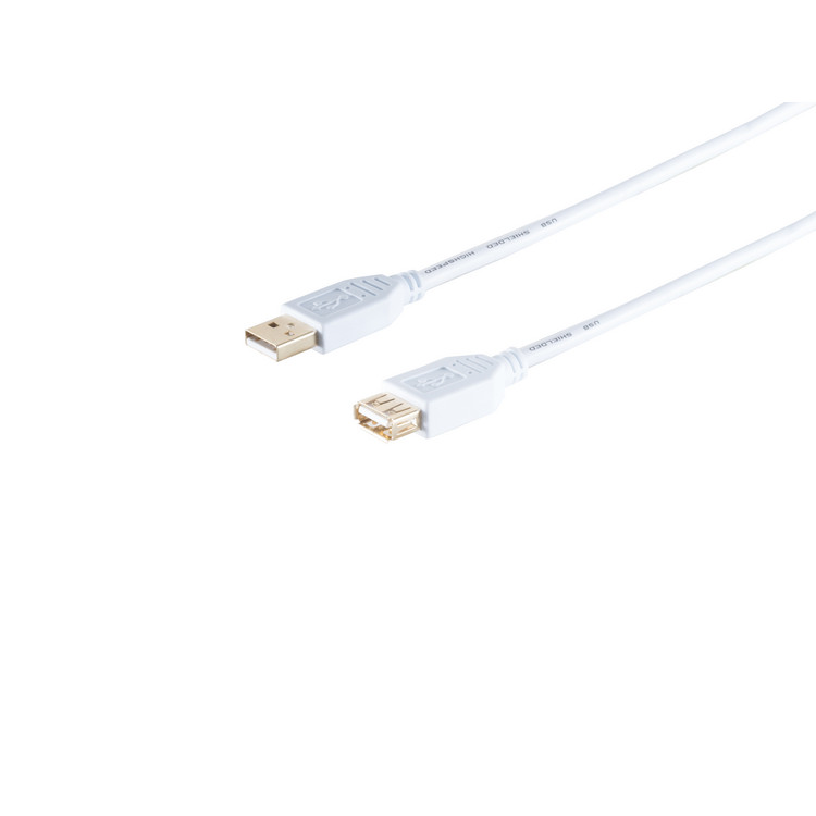 USB-A Verlängerungskabel, 2.0, gold, weiß, 5m