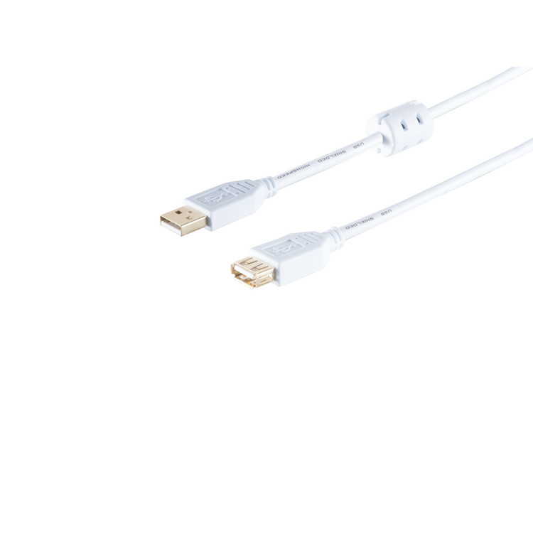 USB-A Verlängerungskabel, 2.0, Ferrit, weiß, 3m