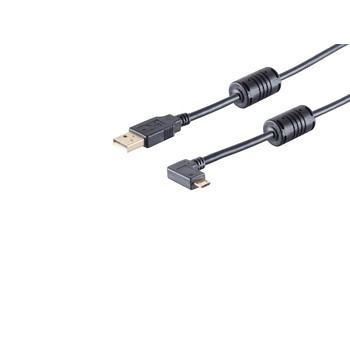 USB-A Winkelkabel, Micro-B, 2.0, 90° rechts, 1m