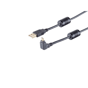 USB-A Winkelkabel, Micro-B, 2.0, 90° oben, 1m