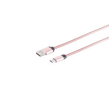 USB-A Ladekabel, Micro-B, steel, rosegold, 1m