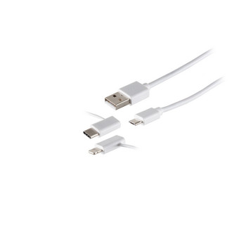 USB-A Ladekabel, 3in1, PVC, weiß, 2m