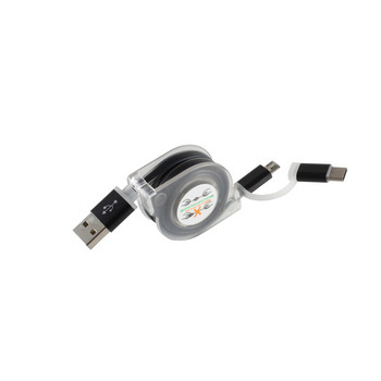 USB-A Rollkabel, 2in1, schwarz, 1m
