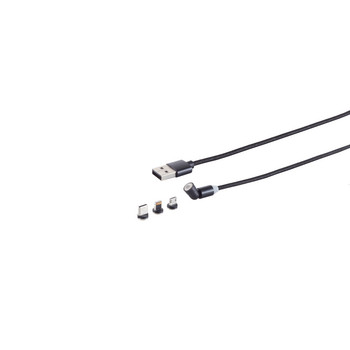 USB-A Magnetladekabel, 3in1, 540°, schwarz, 1m