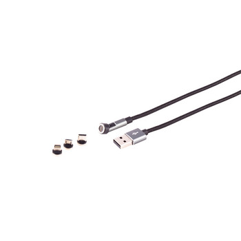 USB-A Magnetkabel, 3in1, 540°, 7-Pin, schwarz, 1m