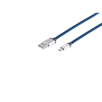 USB Micro B, Ladekabel, Nylon, blau, 2m