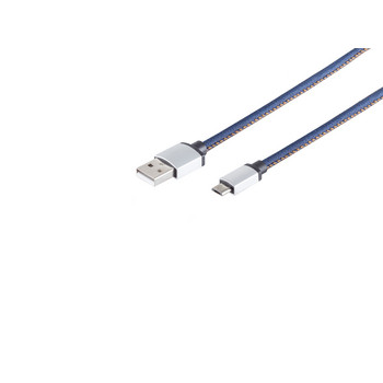 USB Micro B, Ladekabel, Jeans, blau, 1m