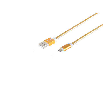 USB Micro B, Ladekabel, flach, gold, 0,9m