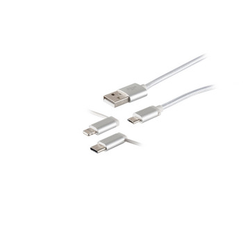 USB-A Ladekabel, 3in1, Nylon, weiß, 1m