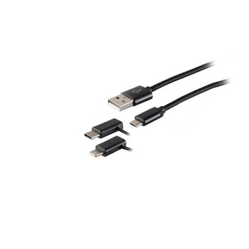 USB-A Ladekabel, 3in1, Nylon, schwarz, 1m