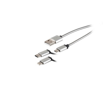 USB-A Ladekabel, 3in1, steel, silber, 1m