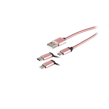 USB-A Ladekabel, 3in1, steel, rosegold, 1m