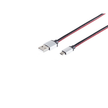 USB Micro B, Ladekabel, Leder, schwarz, 2m