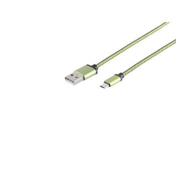 USB Micro B, Ladekabel, Nylon, grün, 2m