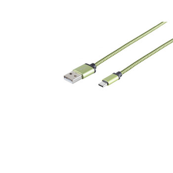 USB C, Ladekabel, Nylon, grün, 0,9m