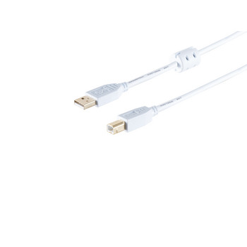 USB-A Adapterkabel, USB-B, 2.0, Ferrit, weiß, 1m