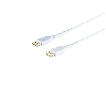 USB-A Verlängerungskabel, 2.0, gold, weiß, 1m