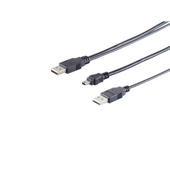USB-A Y-Adapterkabel, Mini-B, 2.0, schwarz, 1m